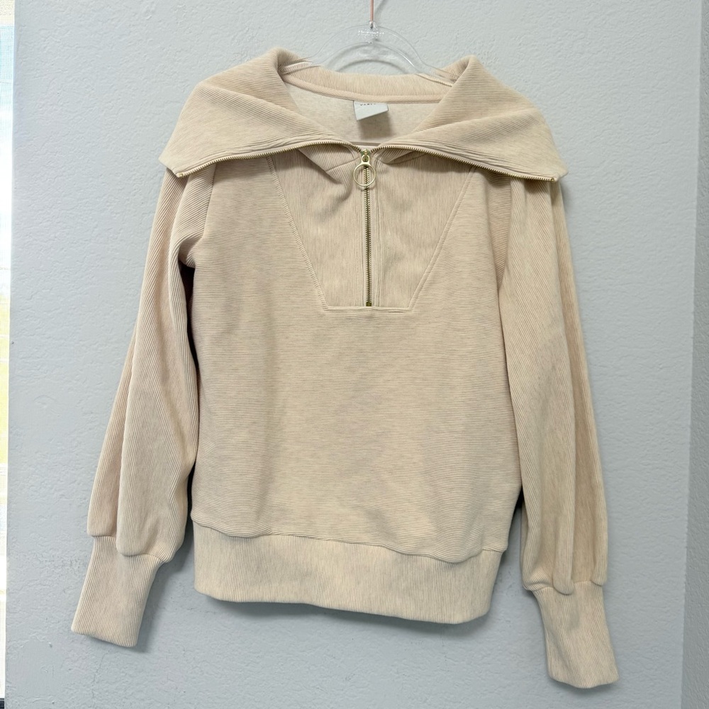 Varley Vine Half Zip Sweater Oatmeal Marl Ottoman Size XS - Picture 2 of 5